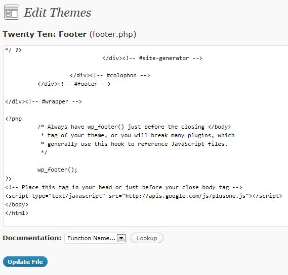 Wordpress Theme Editor - Footer