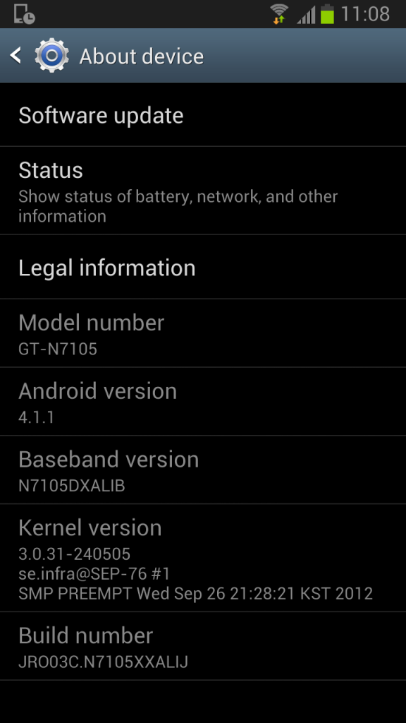 Samsung Galaxy Note II LTE - About Information for Original Firmware