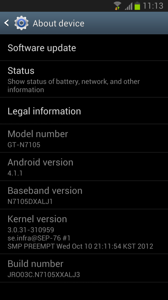 Samsung Galaxy Note II LTE - About Information for New Firmware