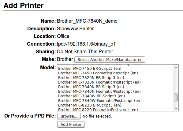 Brother Printer Driver Selection - Slow
